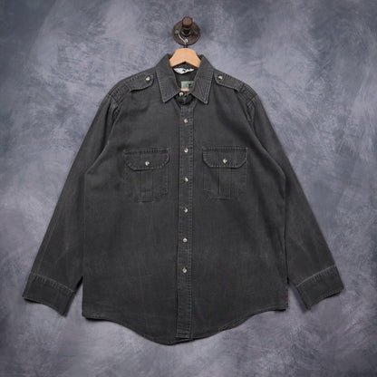 90s Faded Black Duck Military Style Button Up Shirt 5132