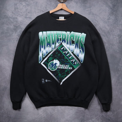 90s Faded Black Dallas Mavericks Zubaz Crewneck Sweatshirt 5541