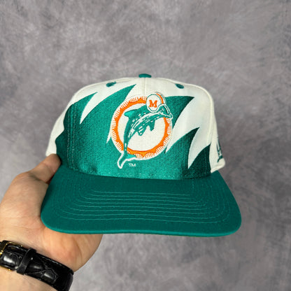 90s White Miami Dolphins Logo Athletic Sharktooth Snapback Hat 6818