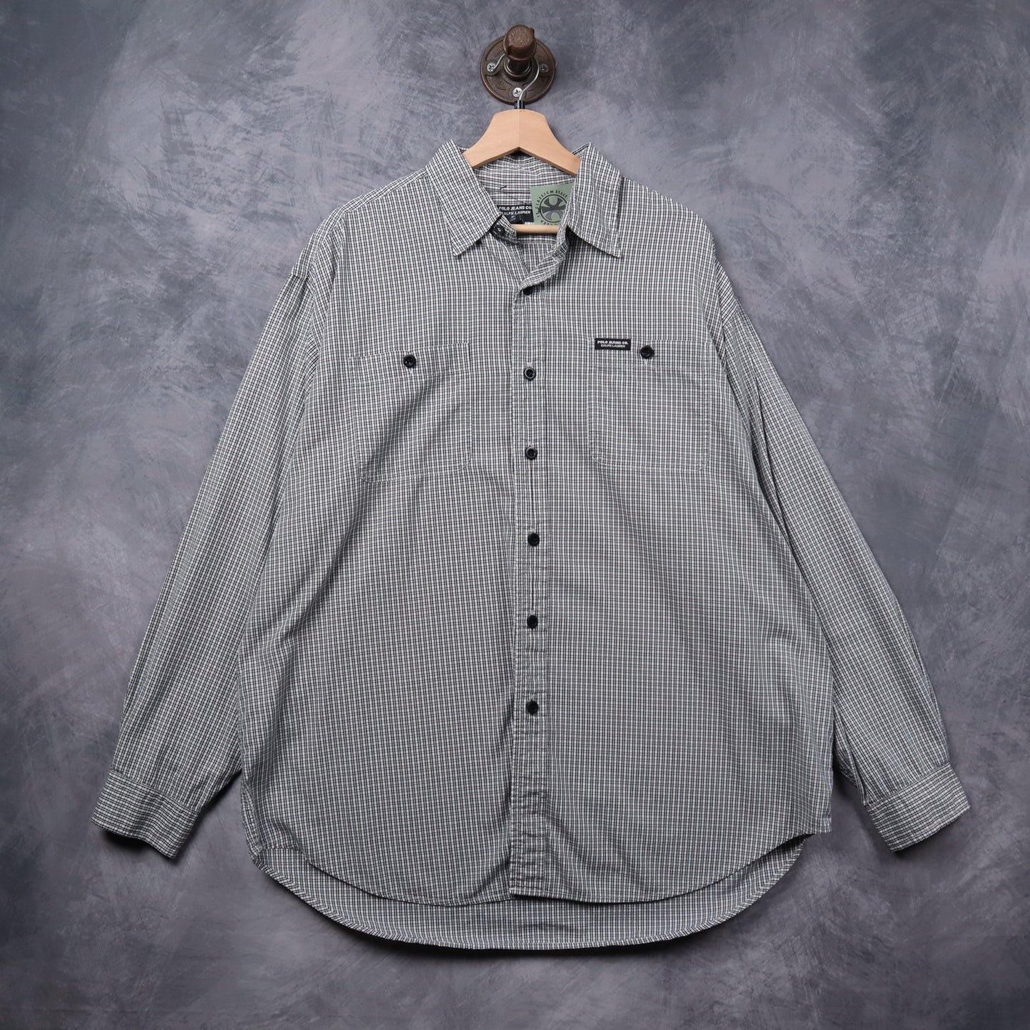 Early 00s Black and White Polo Jeans Co. Ralph Lauren Check Long Sleeve Button Up Shirt 5429