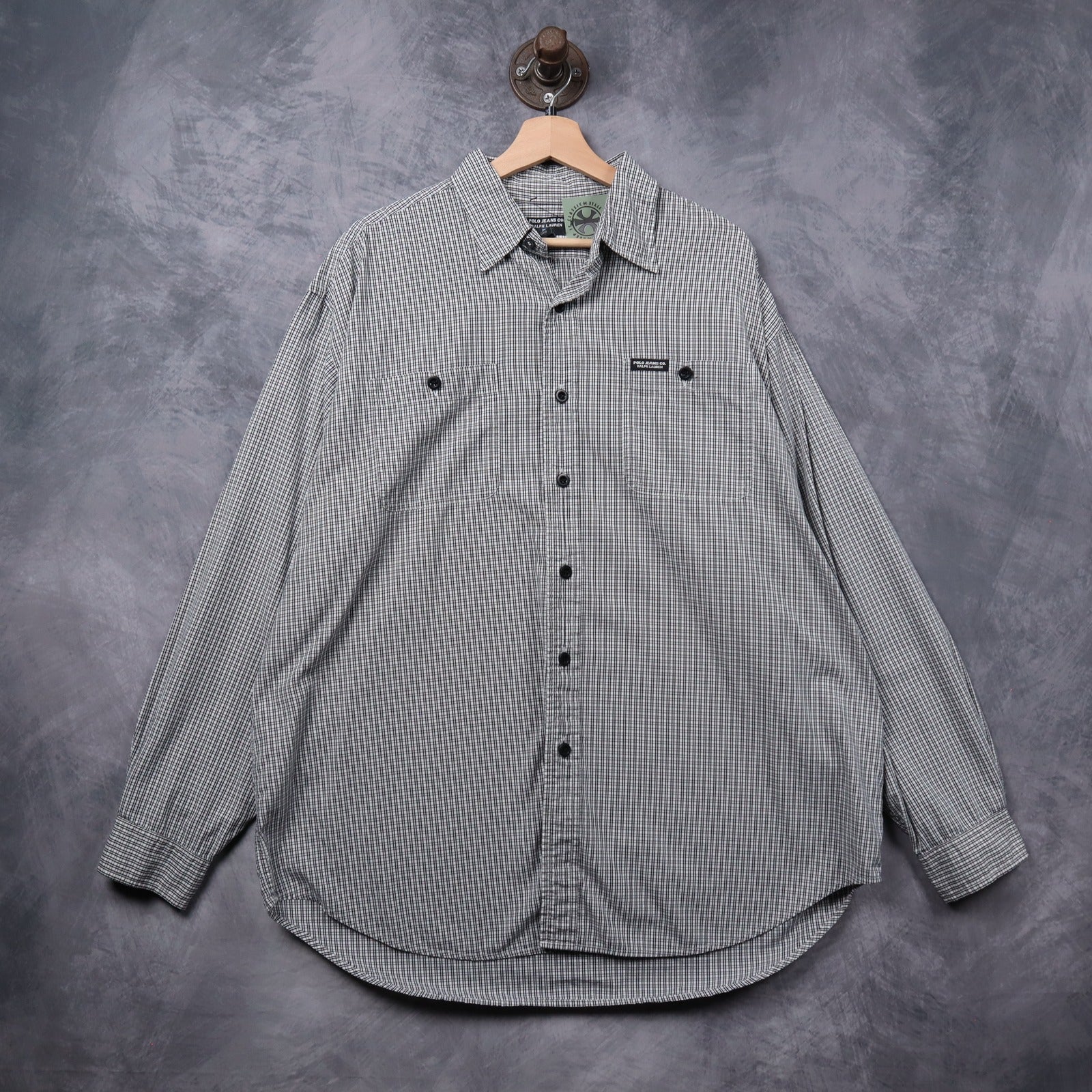 Early 00s Black and White Polo Jeans Co. Ralph Lauren Check Long Sleeve Button Up Shirt 5429