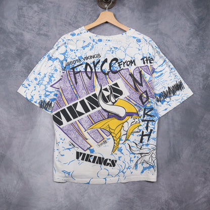 90s White Minnesota Vikings Force From The North All Over Print Shirt 6687