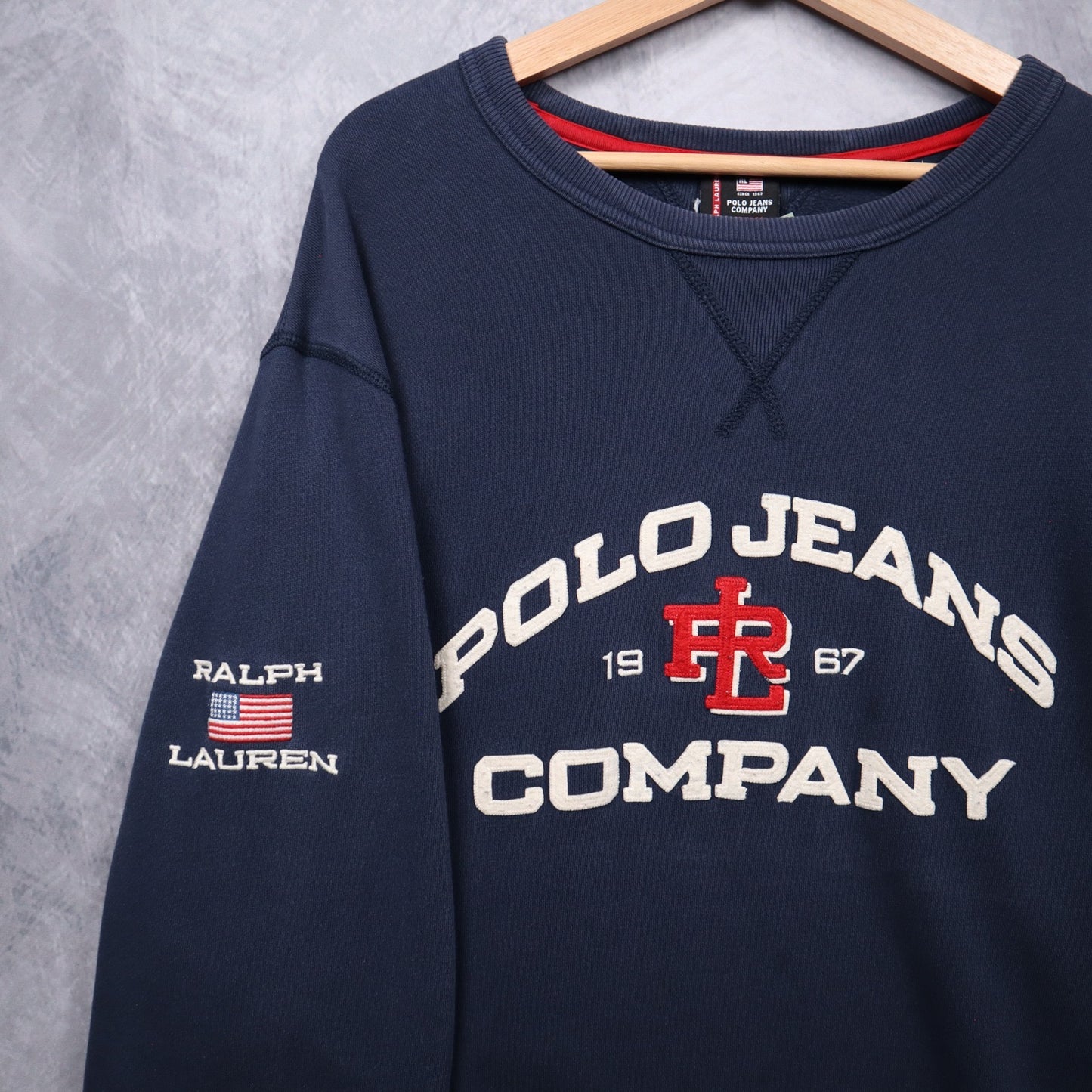 00s Navy Blue Polo Jeans Co Embroidered Crewneck Sweatshirt 4716