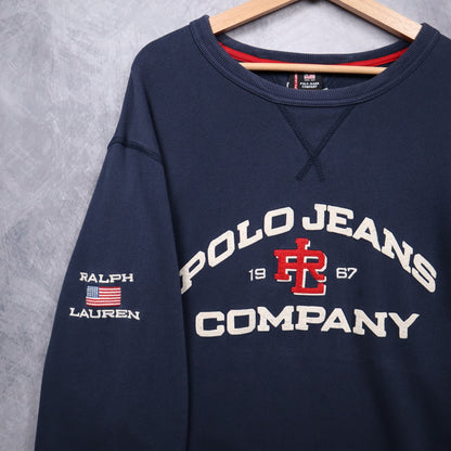 00s Navy Blue Polo Jeans Co Embroidered Crewneck Sweatshirt 4716