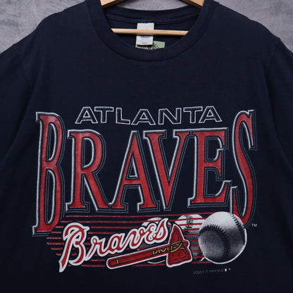 1991 Navy Atlanta Braves Logo 7 Shirt 5355