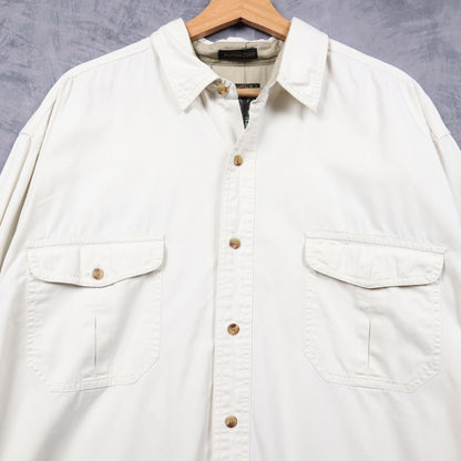 90s Cream Eddie Bauer Rufton Twill Long Sleeve Button Up Shirt 4820