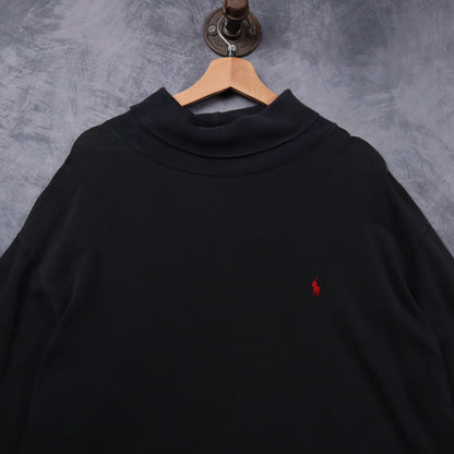 90s Black Polo Ralph Lauren Mock Neck Long Sleeve Shirt 5400