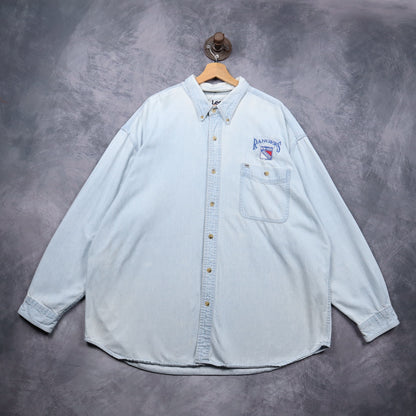 90s Light Wash New York Rangers Lee Sport Denim Button Up Shirt 5476