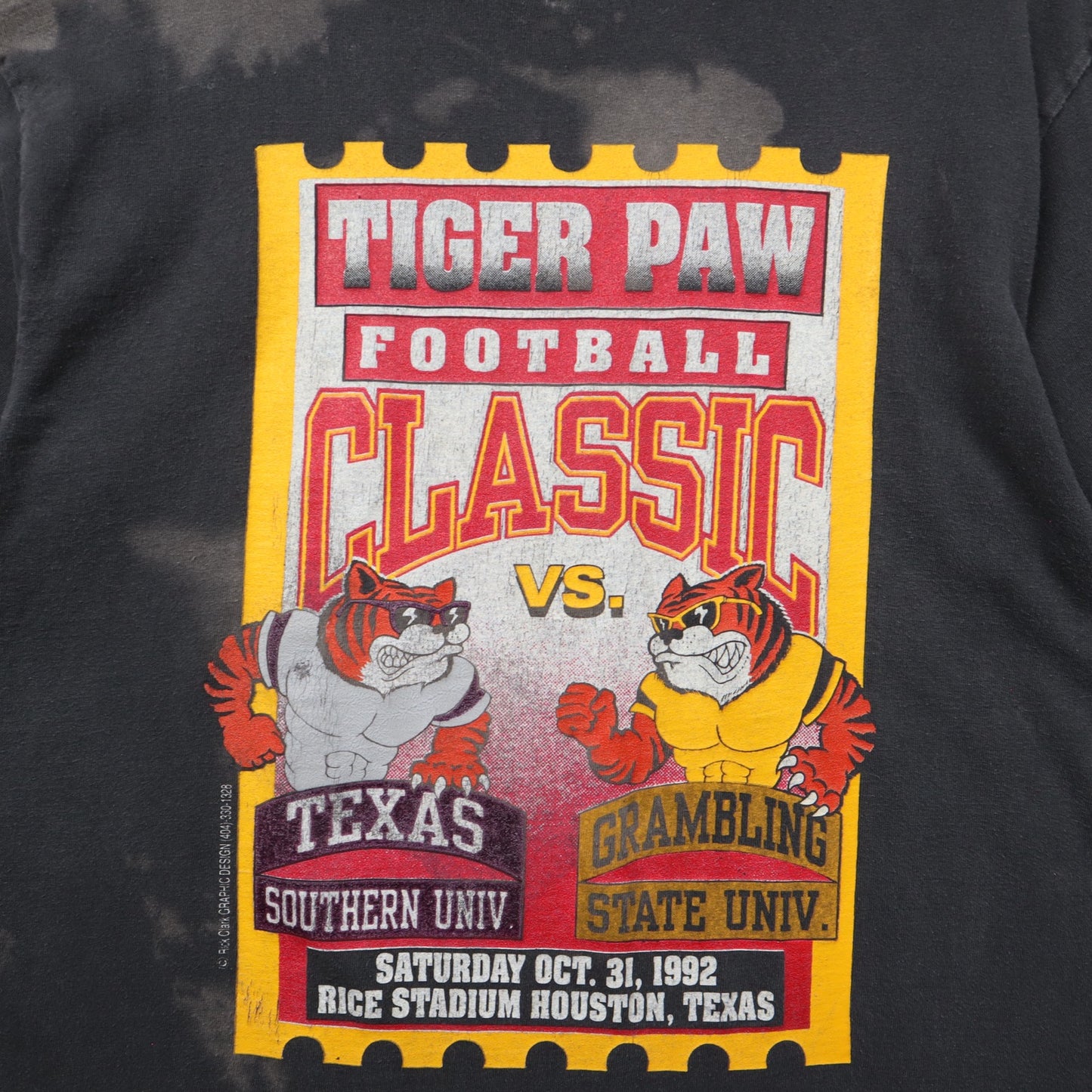 1992 Faded Black Tiger Paw Football Classic Texas Southern vs Grambling Shirt 5395