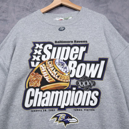 2001 Grey Baltimore Ravens Super Bowl Champions Crewneck Sweatshirt 6456