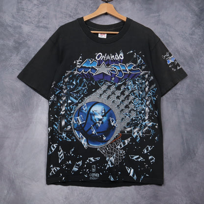 90s Black Orlando Magic All Over Print Shirt 4913