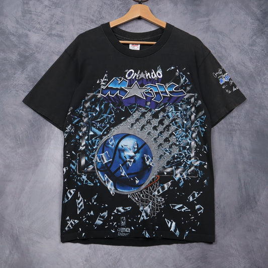 90s Black Orlando Magic All Over Print Shirt 4913