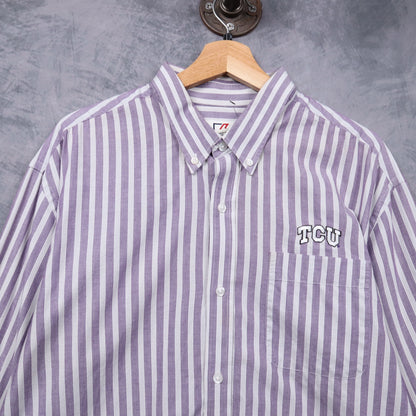 Early 2000s Purple Striped TCU Cutter & Buck Long Sleeve Button Up Shirt 5605