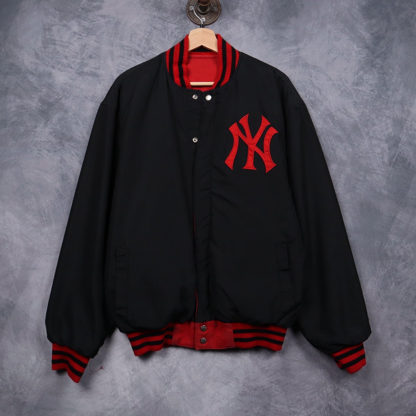 90s Black & Red New York Yankees Reversible Varsity Jacket 5096