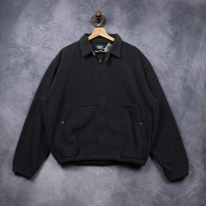 90s Dark Grey Polo Ralph Lauren Fleece Zip Jacket 5468
