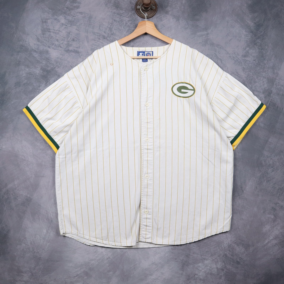 90s White Green Bay Packers Starter Pinstripe Baseball Jersey 6688