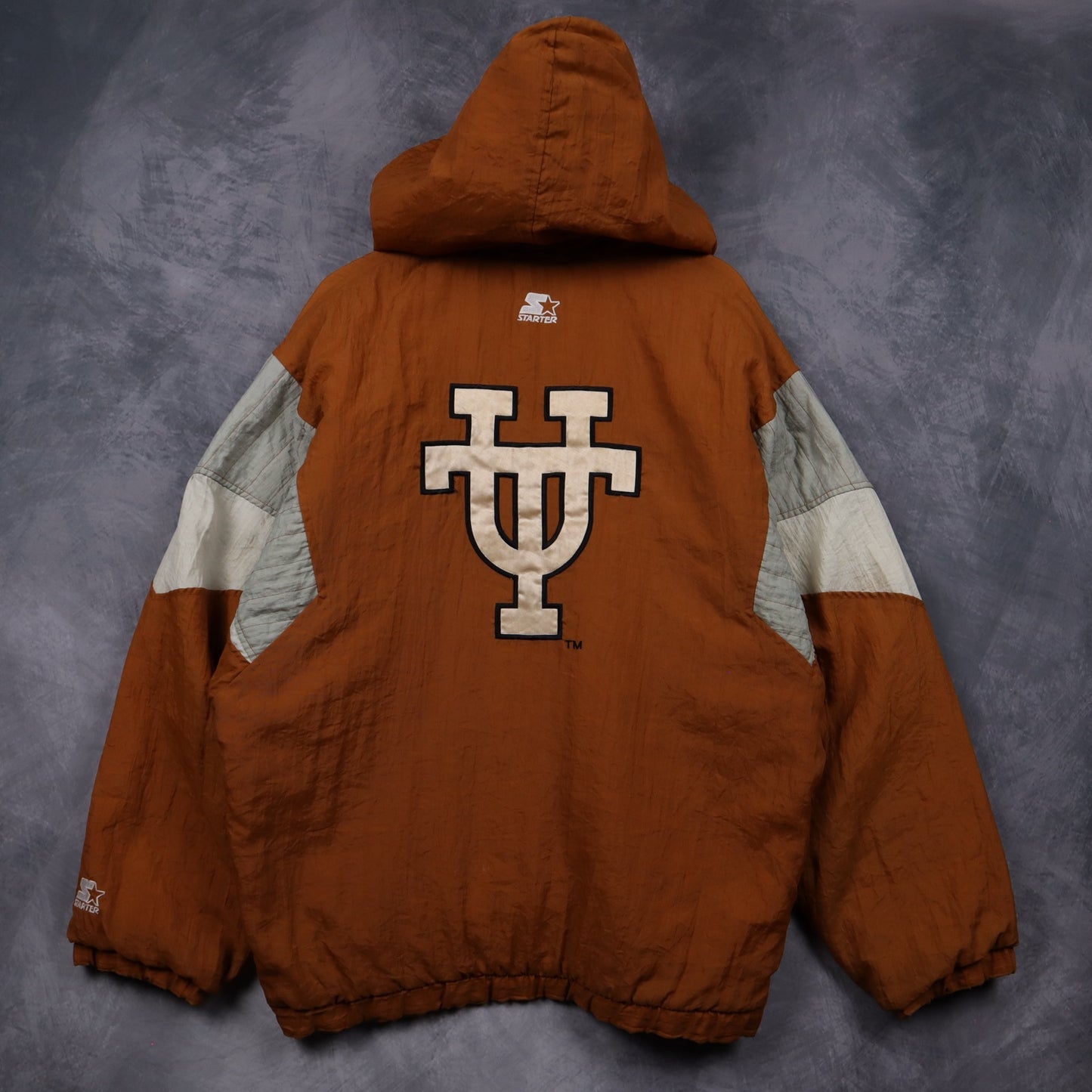 90s Burnt Orange Texas Longhorns Starter Hooded Pullover Jacket 5928