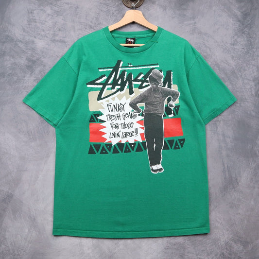 90s Green Stussy Funky Fresh Gear Shirt 4979