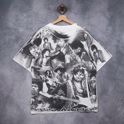 90s White Jimi Hendrix All Over Print Shirt 5160