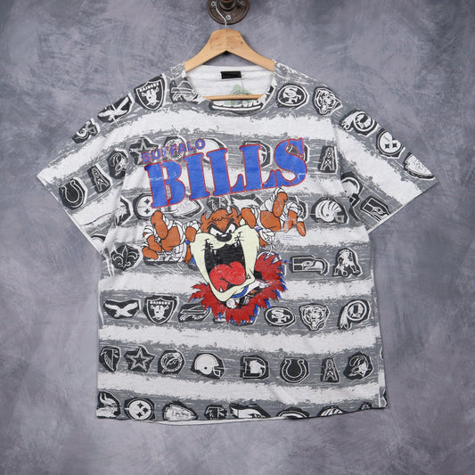 1991 Grey Buffalo Bills Taz All Over Print Shirt 6732