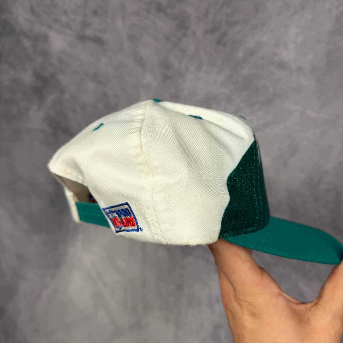 90s White Miami Dolphins Logo Athletic Sharktooth Snapback Hat 6818