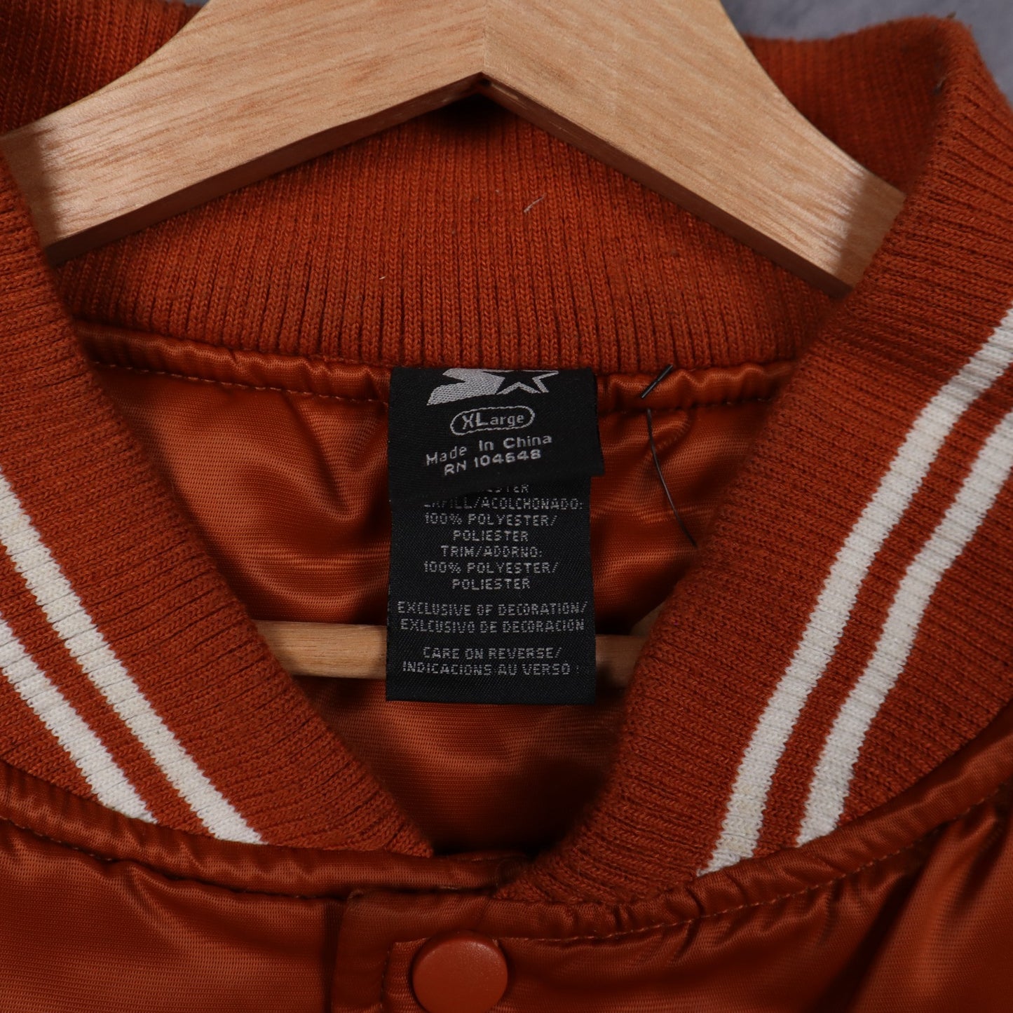 00s Burnt Orange Texas Longhorns Starter Satin Bomber Jacket 5913