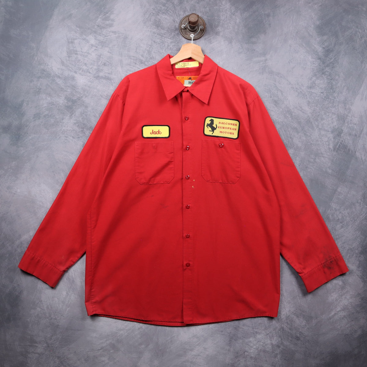 90s Red Balcones European Motors Red Kap Long Sleeve Work Shirt 7341