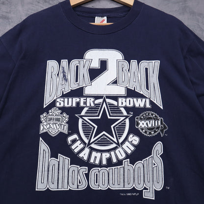 1993 Navy Blue Dallas Cowboys Back 2 Back Super Bowl Champions Shirt 6656