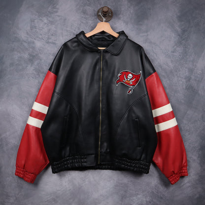 00s Black Tampa Bay Buccaneers NFL Game Day Faux Leather Jacket 6525