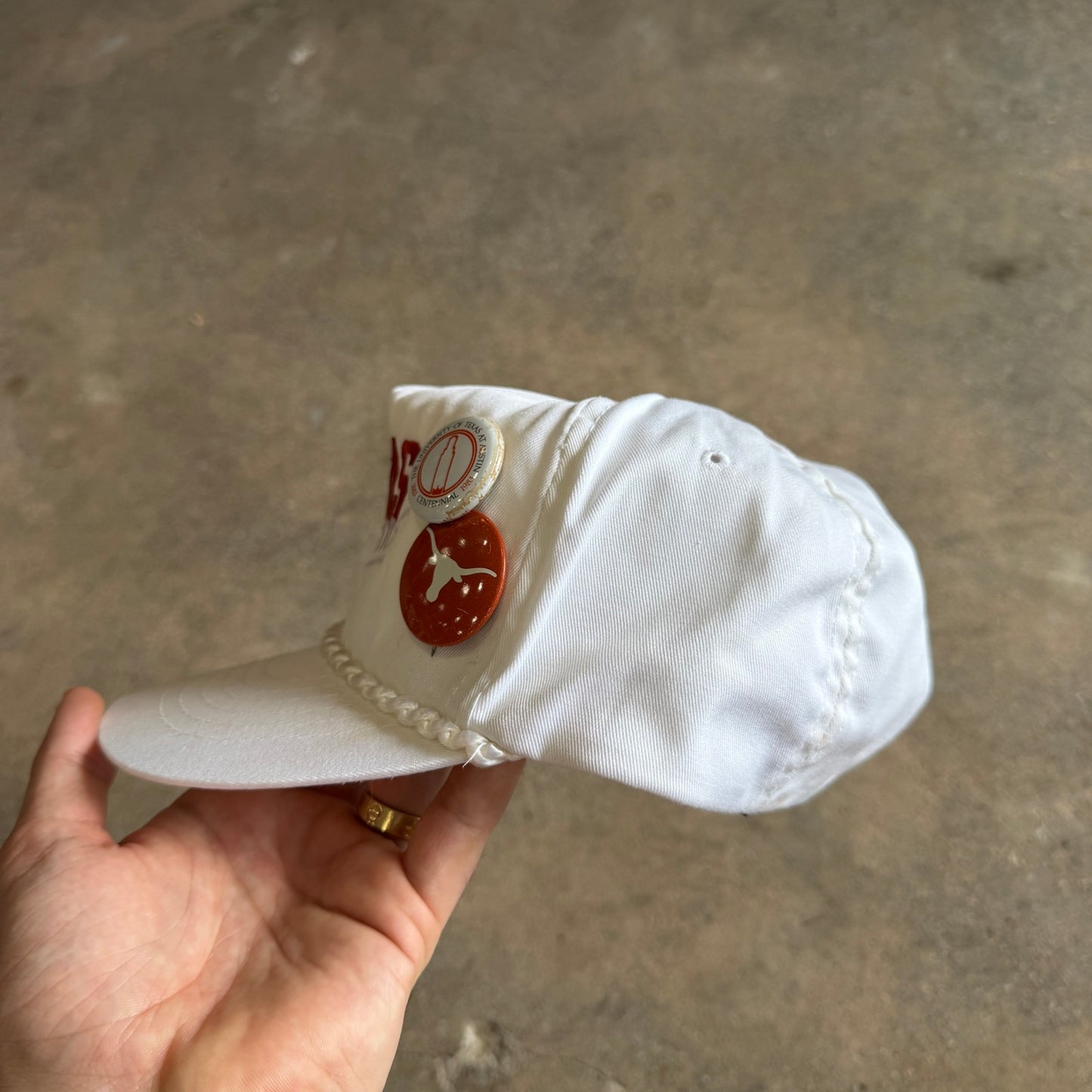 80s White Texas Longhorns Leather Strap Hat 5782