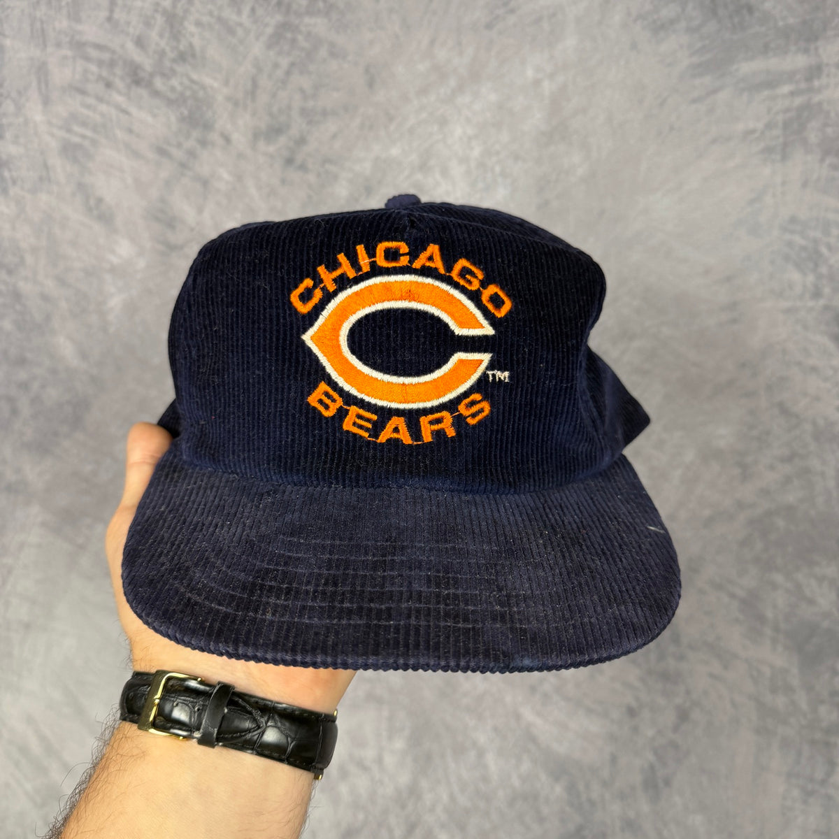 90s Navy Blue Chicago Bears Corduroy Snapback Hat 6813