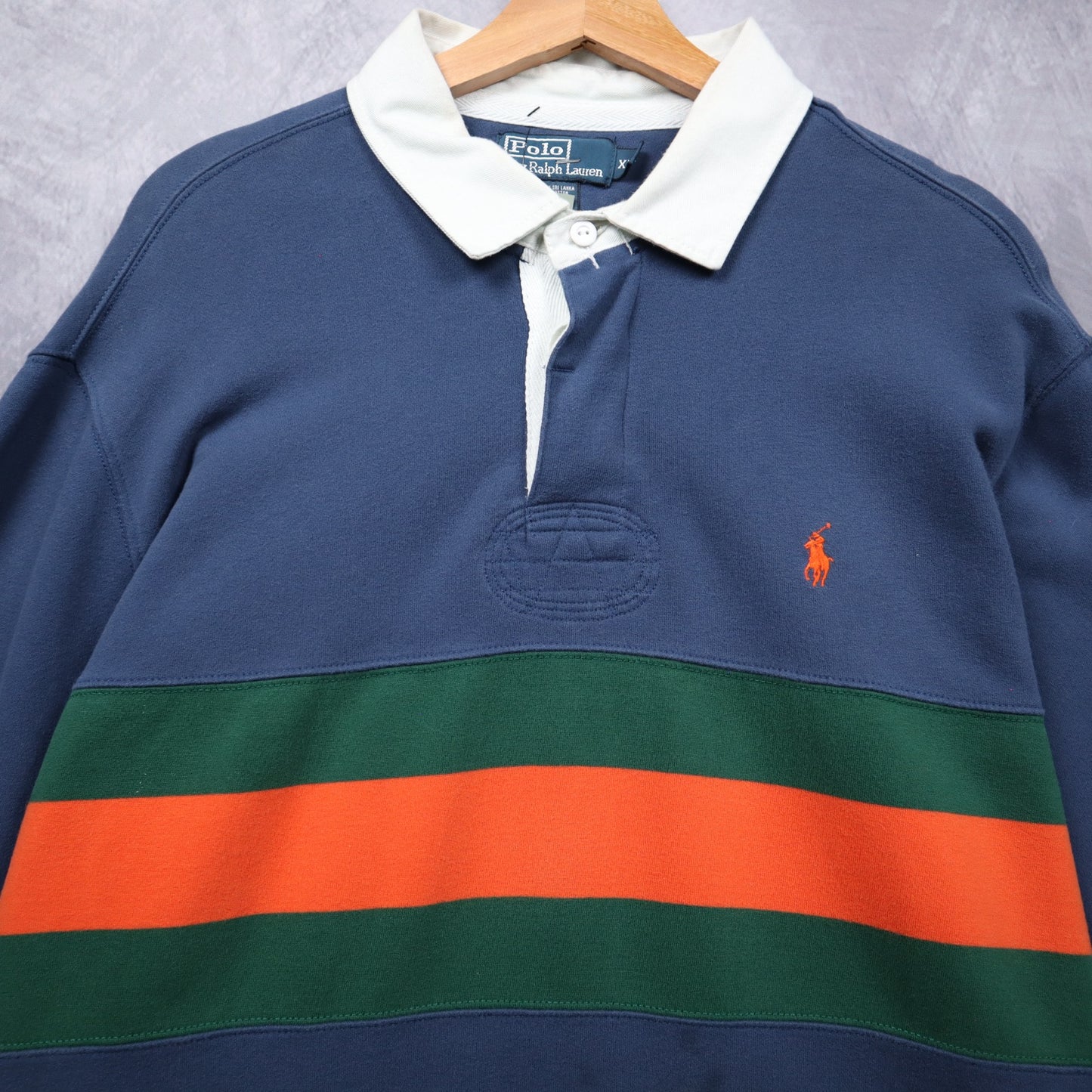 90s Navy Polo Ralph Lauren Striped Rugby Shirt 4717