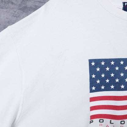 90s White Polo Sport Ralph Lauren Flag Sweatshirt 4868
