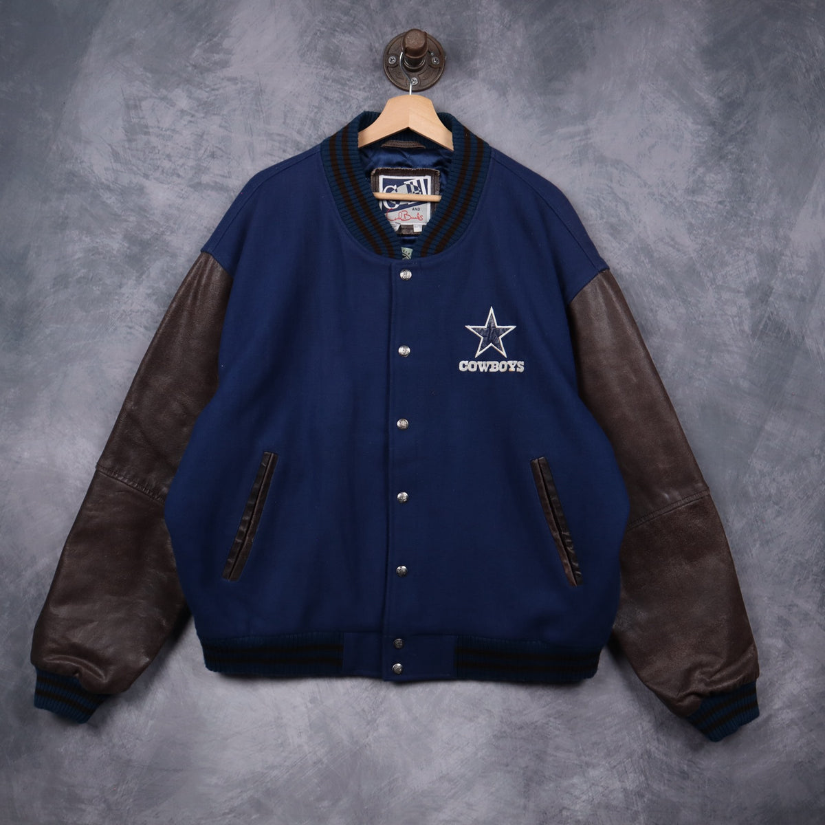 90s Navy Blue Dallas Cowboys GIII Carl Banks Varsity Jacket 6508