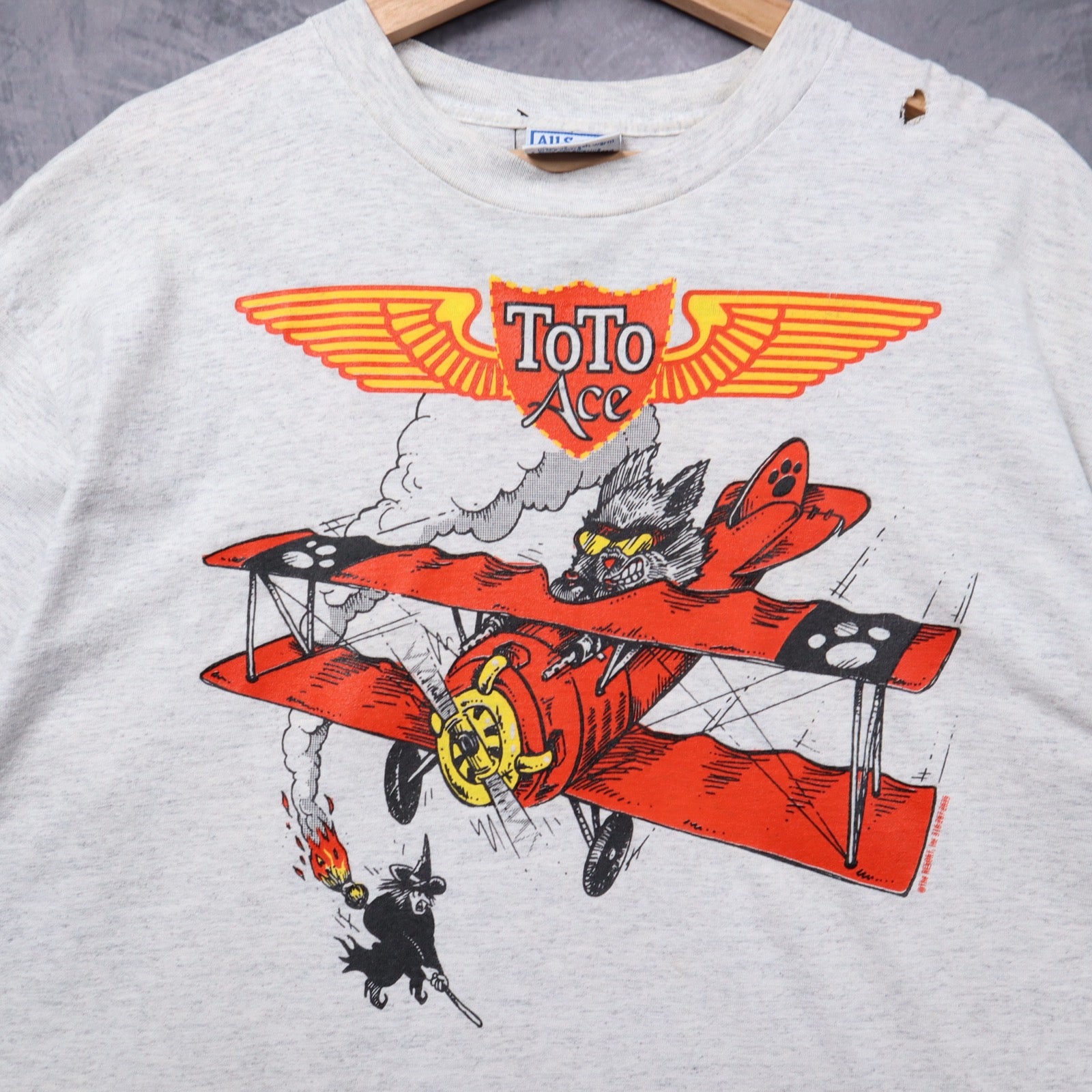 90s Heather Grey ToTo Ace Biplane Shirt 5397