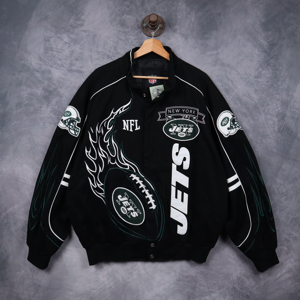 00s Black New York Jets NFL Flames Jacket 6515
