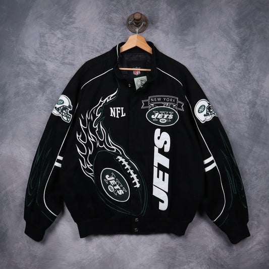 00s Black New York Jets NFL Flames Jacket 6515