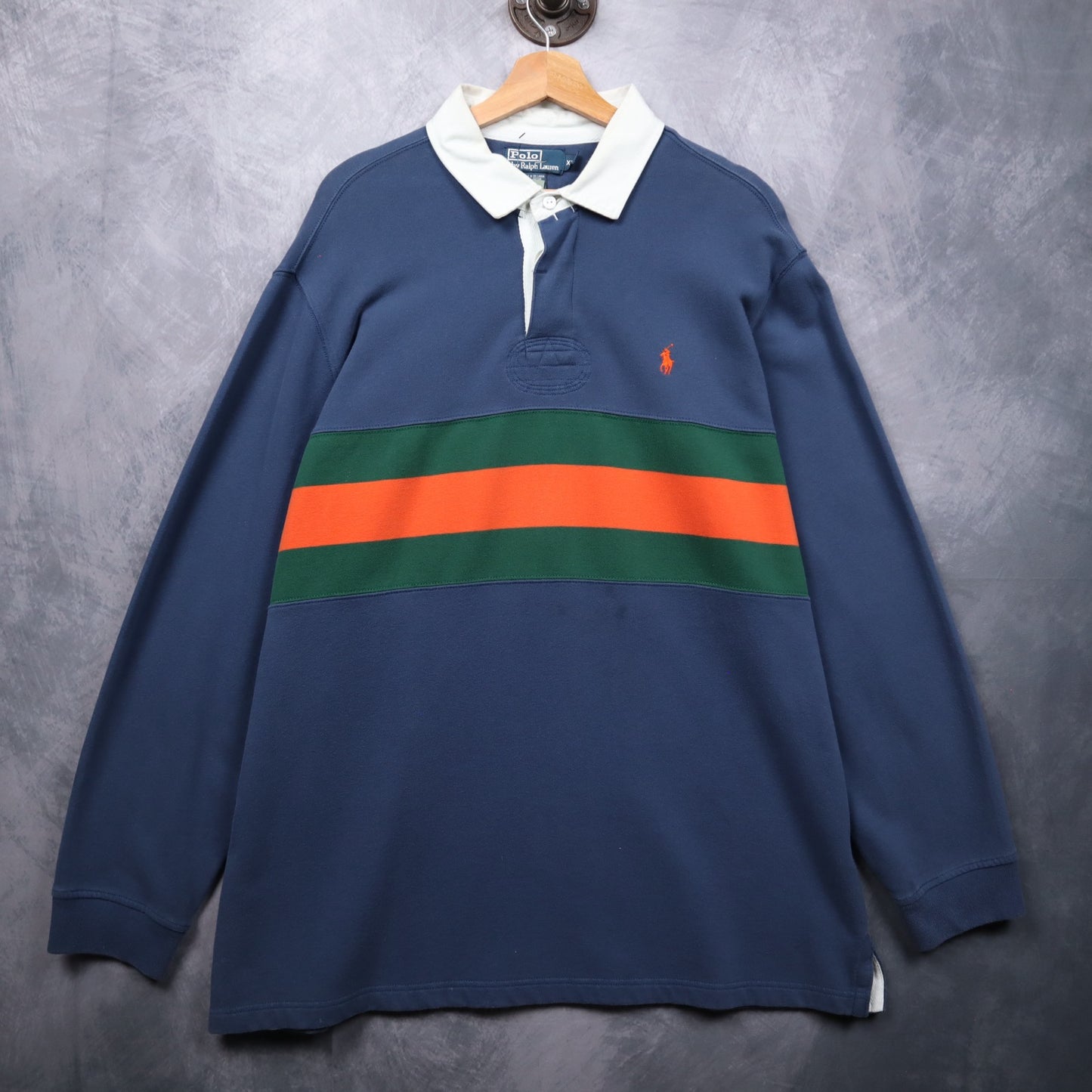 90s Navy Polo Ralph Lauren Striped Rugby Shirt 4717