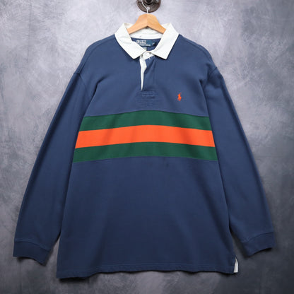 90s Navy Polo Ralph Lauren Striped Rugby Shirt 4717
