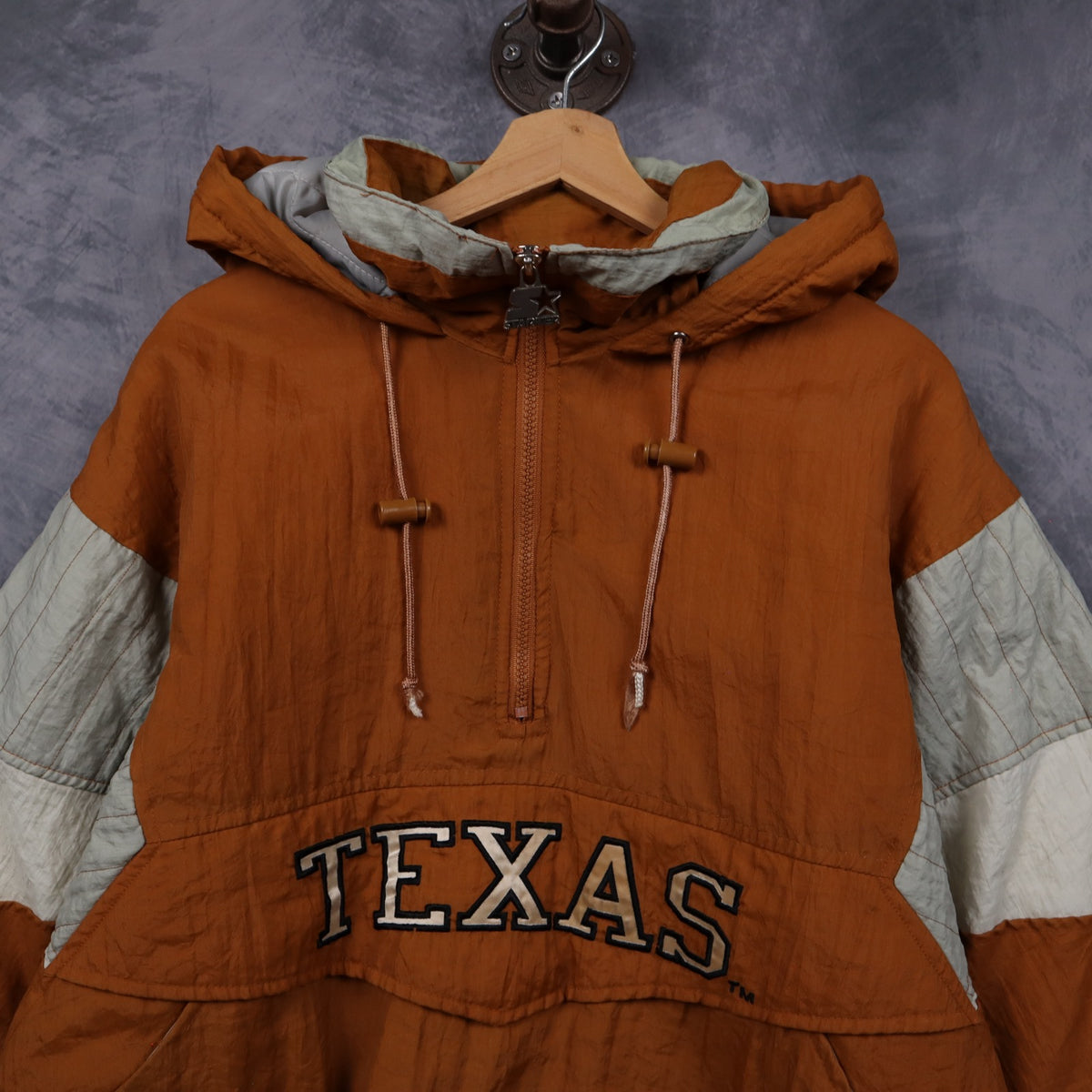 90s Burnt Orange Texas Longhorns Starter Hooded Pullover Jacket 5928