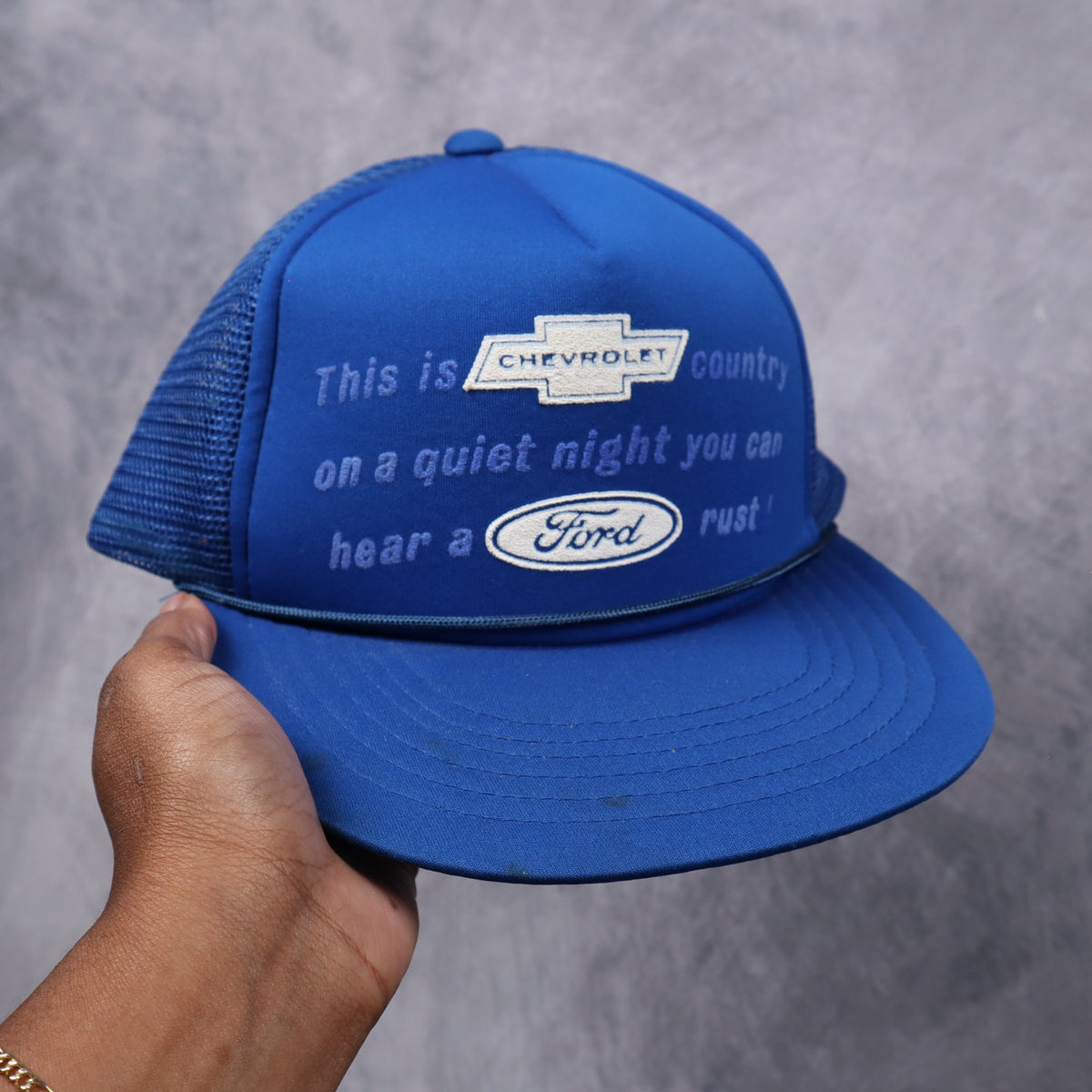 80s Blue Chevrolet Country Ford Rust Trucker Hat 7291