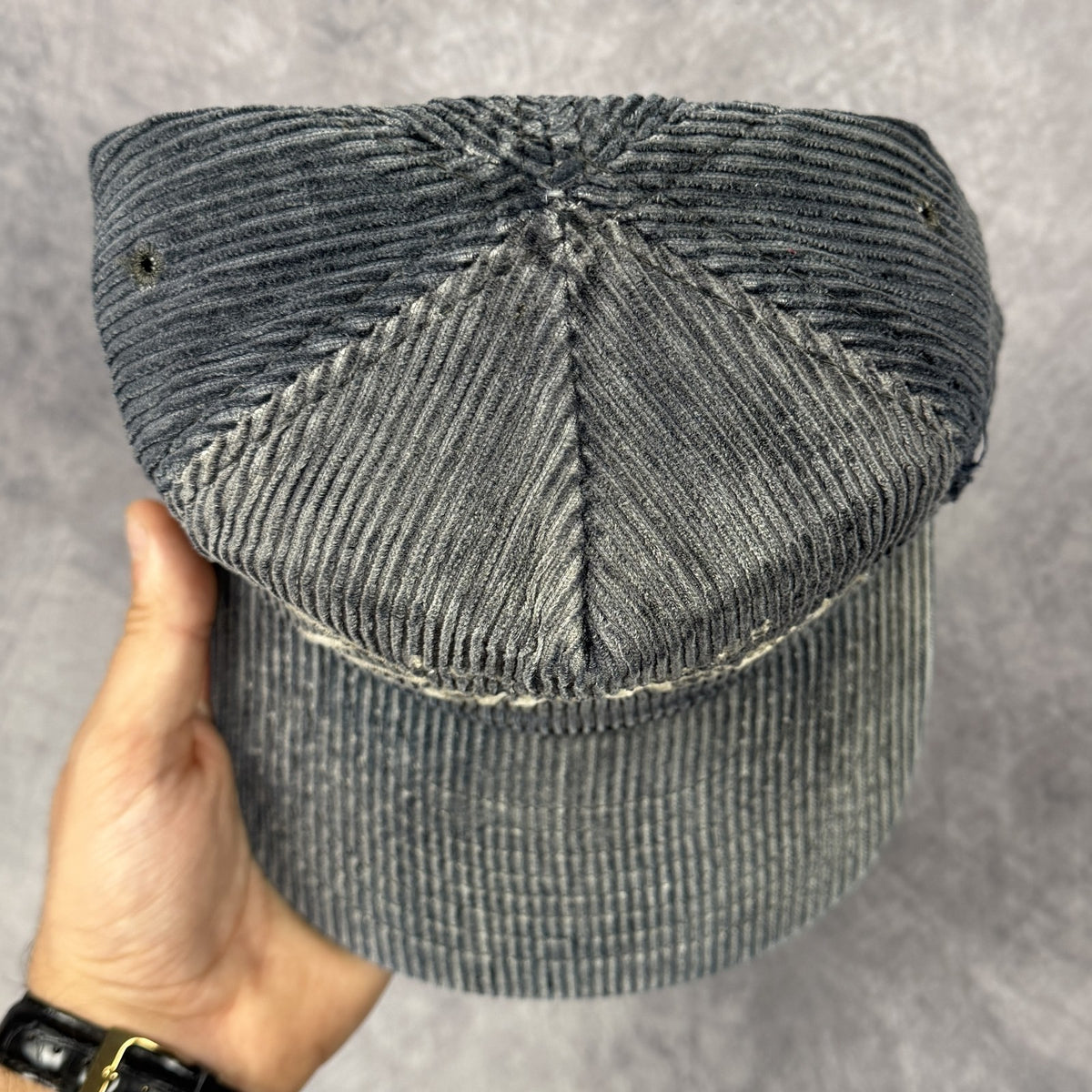 90s Faded Black Los Angeles Raiders Sports Specialties Corduroy Script Strap Hat 6797