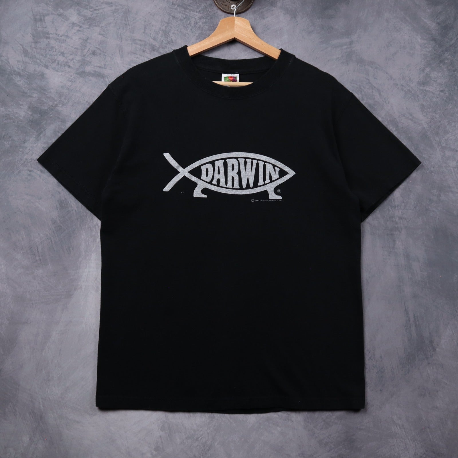 1990 Black Darwin Fish Evolution Shirt 5362