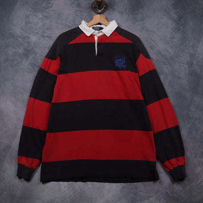 90s Red Black Polo Ralph Lauren Striped Rugby Shirt 4696