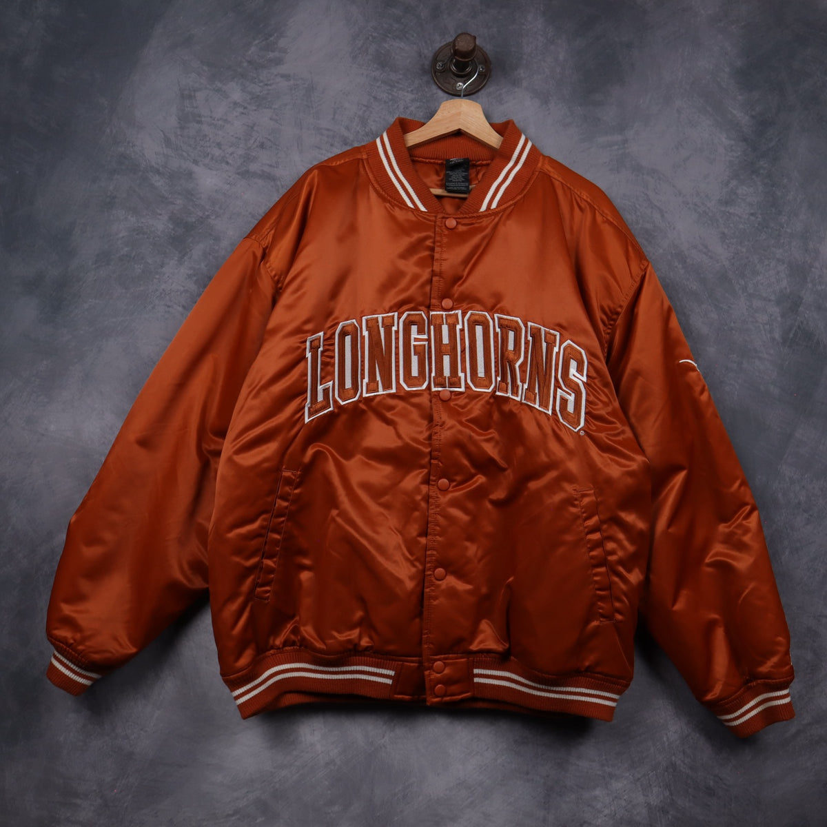 00s Burnt Orange Texas Longhorns Starter Satin Bomber Jacket 5913
