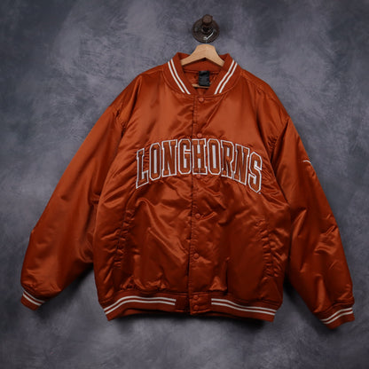 00s Burnt Orange Texas Longhorns Starter Satin Bomber Jacket 5913