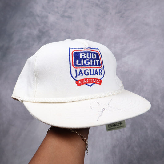 90s White Bud Light Jaguar Racing Hat 7292