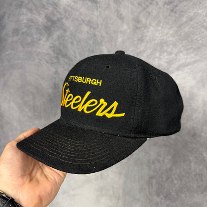 90s Black Pittsburgh Steelers Sports Specialties Snapback Hat 6876