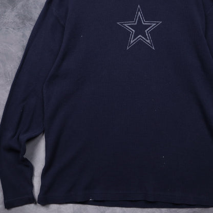 00s Navy Blue Dallas Cowboys Waffle Knit Long Sleeve Shirt 6624