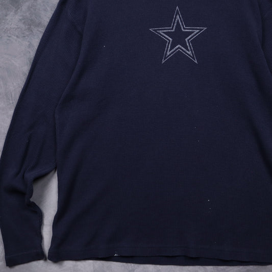 00s Navy Blue Dallas Cowboys Waffle Knit Long Sleeve Shirt 6624